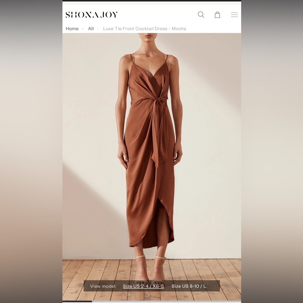 Shona Joy “mocha” Luxe Tie Front Cocktail dress or bridesmaids dress